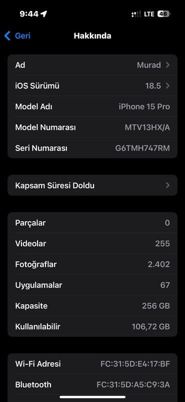 macbook ikinci el: IPhone 15 Pro, 256 ГБ, Black Titanium, Гарантия, Отпечаток пальца, Беспроводная зарядка — 7
