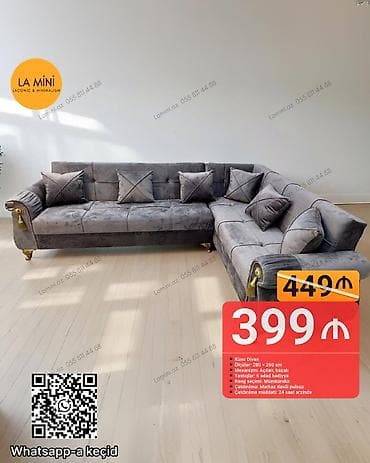 Künc divan, Açılan, Bazalı, Vеlur parça, Şəhərdaxili pulsuz çatdırılma