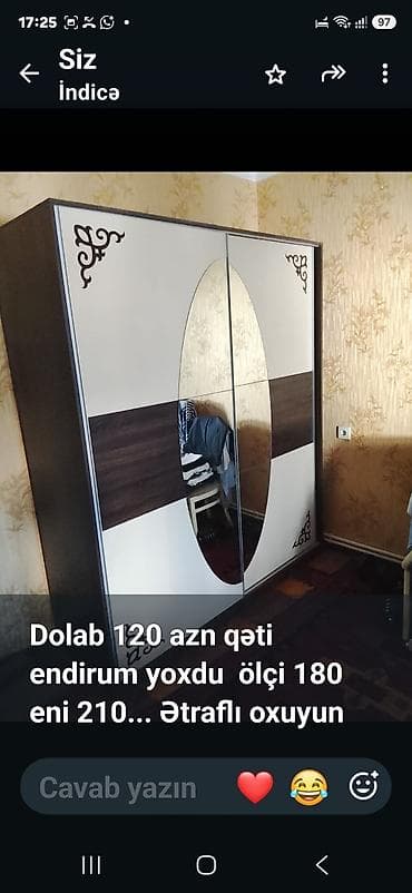 210: Dolab 120 azn qəti endirum yoxdu ölçi 180 eni 210 hündürliyidi 8 ci — 1
