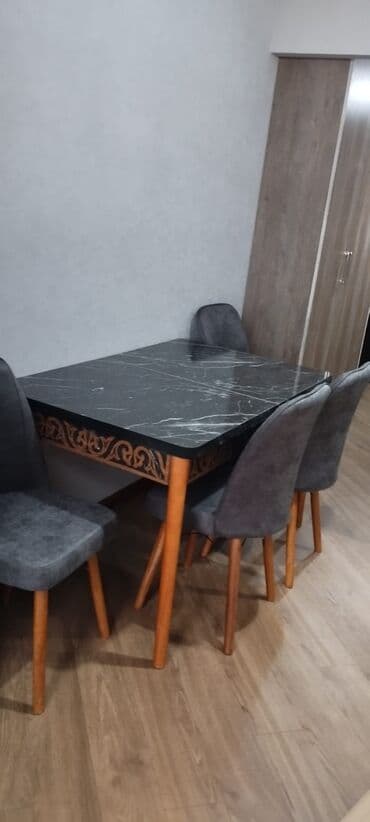 ucuz yazı masası: Qonaq otağı üçün, Yeni, Açılan, Dördbucaq masa, 4 stul — 7