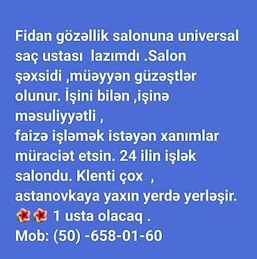saç ustası işi axtarıram: Qadın saç ustası tələb olunur, Faiz, 3-5 illik təcrübə — 1