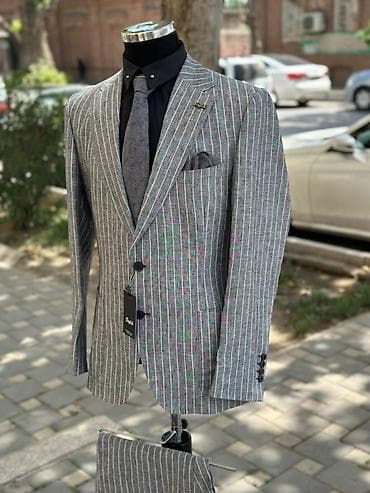 Zola kişi kostyumu – zolaqlı boz dəst - Klassik straight pinstripe