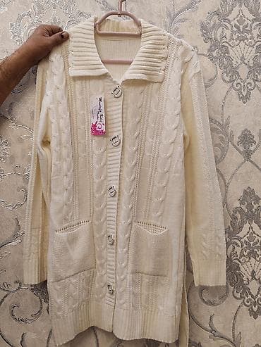 ag jaket: Ağ rəngli uzun trikotaj kardiqan Turkiye istehsalı - Model: düyməli — 3