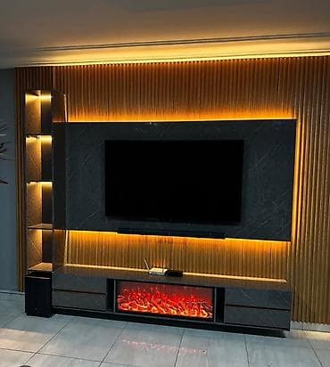 Sifarişlə ev mebeli: Müasir TV divar paneli və media konsolu dizaynı - Dizayn: Minimal və — 5