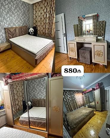 Двуспальная кровать, Шкаф, Трюмо, Тумба, Б/у — 1