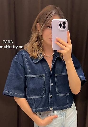Şəxsi əşyalar: ZARA qadın denim köynək. Yeni, etiketdiz. - Material: qalın denim — 2