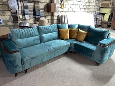 Гостиные гарнитуры: Угловой диван, Новый, Раскладной, С подъемным механизмом, Велюровая ткань — 1