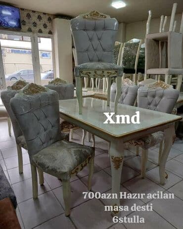 Masa və oturacaq dəstləri: Qonaq otağı üçün, Yeni, Açılmayan, Dördbucaq masa, 6 stul — 3