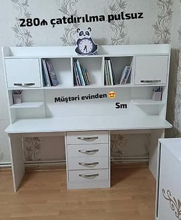 Ağ rəngdə funksional iş-masa və kitab rəfi dəsti Ölçülər: 160×160×50