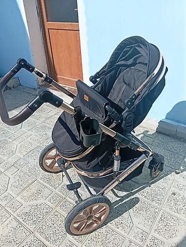 araba: Belecoo uşaq arabası – qızılı-çəhrayı metal çərçivə və qara parça — 3