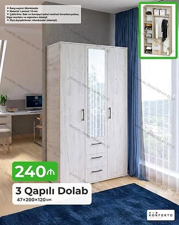 3 Qapılı Geyim Dolabı – 47×200×120 sm - Material: 18 mm laminat - — 1