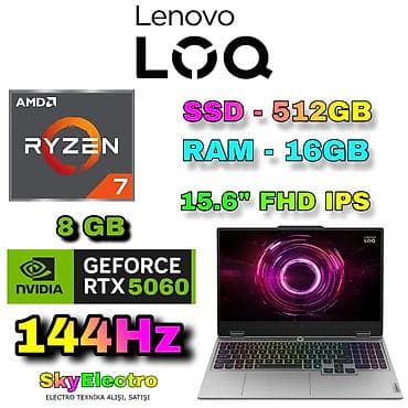 i7 processor: Yeni Lenovo LOQ, 15.6 ", AMD Ryzen 9, 512 GB, Ünvandan götürmə, Ödənişli çatdırılma, Rayonlara çatdırılma — 1