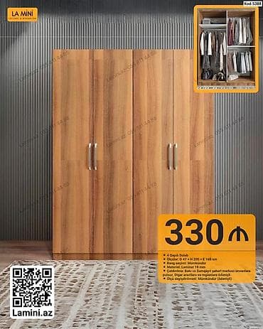 4 qapılı paltar dolabı – Kod: 5388 - Ölçülər: 47 d × 200 h × 160 e sm — 1