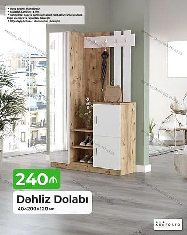 skafi: Dəhliz dolabı – 40×200×120 sm - Material: 18 mm laminat - Rəng — 1