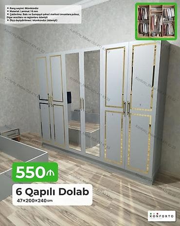 skaf: 6 qapılı geyim dolabı – 47×200×240 sm - Material: 18 mm laminat - — 1