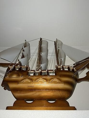 gitara simi: Taxta yelkənli gəmi maketi - Material: tamamilə taxtadan hazırlanmış — 3