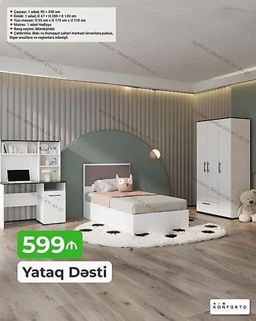 usag maneji: Yataq Dəsti – 599 ₼ Komplektə daxildir: - Çarpayı: 1 ədəd, 90 × 200 — 1