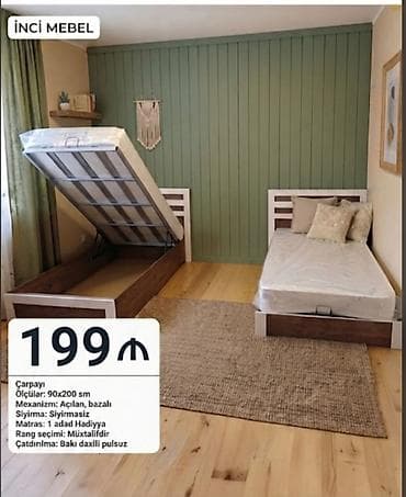 Ev üçün mebel: Yeni, Təknəfərlik çarpayı, Bazalı, Matras ilə, Siyirməsiz, Azərbaycan — 1