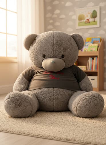 Böyük ölçülü plyüş ayı oyuncaq - Rəng: boz (yumşaq, tüklü tekstura) -