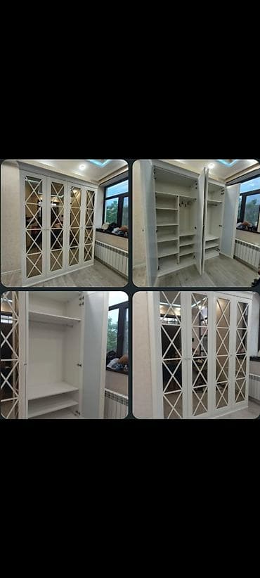 paltar rəfi: İşlənmiş, 4 qapılı, Güzgülü, Ağ, Açılan, Düz dolab — 1