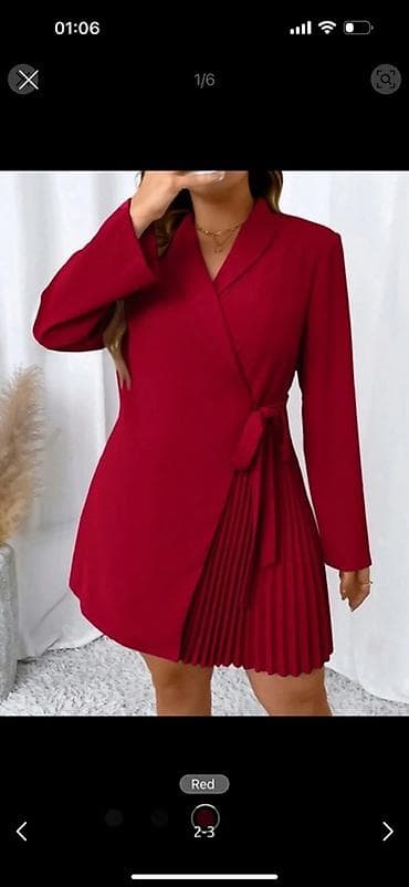 Qırmızı rəngdə qadın paltarı – blazer stili - Dizayn: Kəsişən (wrap) — 1