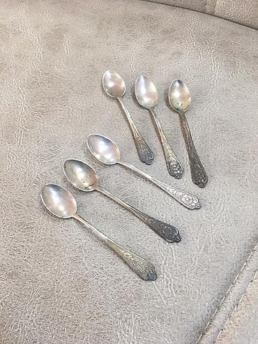 Qaşıqlar: Gümüşlə işlənmiş çay-kofe qaşıqları - Sayı: 6 ədəd - Dizayn: sap — 1