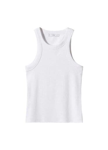 Unisex geyim seti - Ağ ribli atlet: klassik, qolsuz, dairəvi yaxalı