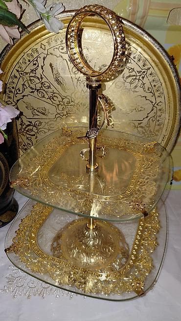 Zərif dekor dəsti - 2 mərtəbəli şirniyyat/furshet qabı: Şüşə