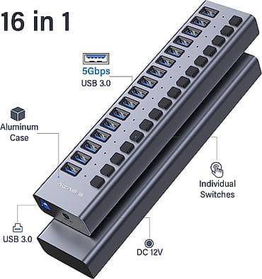 apple ipad pro: ACASIS 16-Port USB 3.0 Hub – yüksək tutumlu masaüstü USB bölücü - 16 — 5
