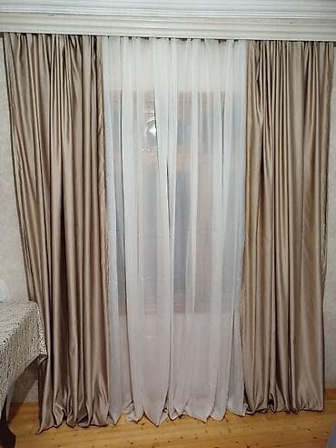 İkiqat pərdə dəsti - Tərkib: Qalın dekorativ pərdə + nazik tül -