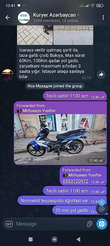 yol nisani: Moped/skuterlə bağlı elan: - Model: şəkildəkı benzinlə işləyən — 1