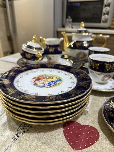 fincanlar: Çay dəsti, rəng - Göy, Farfor, 6 nəfərlik — 6