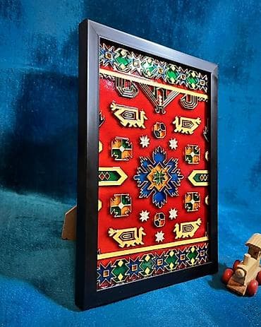 malina kolu: Milli naxışlı çərçivəli dekor panosu Əl işi. Vitraj. 21*15 sm - — 3