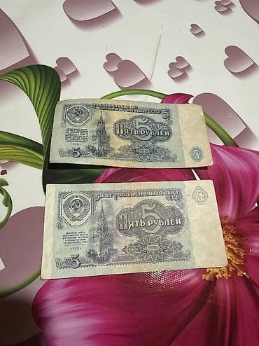 pul şekilleri: SSR dövrünə aid kağız pul – 5 rubl nominallı banknotlar (iki ədəd) — 1