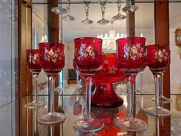 Qədəhlər, rəng - Qırmızı, Şüşə, 6 ədədli dəst