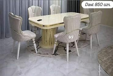 Qonaq otağı üçün, Yeni, Açılmayan, Dördbucaq masa, 6 stul