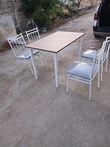 mətbəə: Mətbəx/dinləmə dəsti – 1 masa + 4 stul - Masa: düzbucaqlı forma, ağ — 2