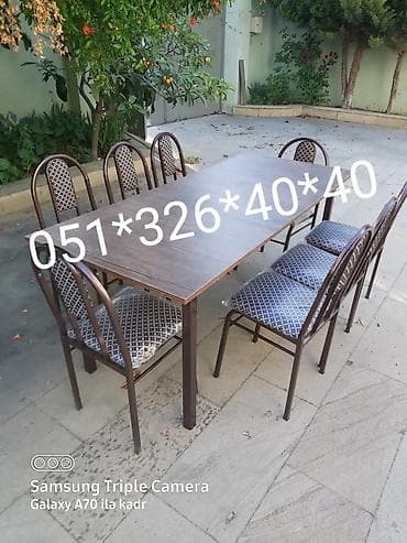 Mətbəx üçün, Yeni, Açılmayan, Dördbucaq masa, 8 stul