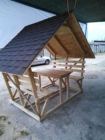 hamam perdeleri: Bağ üçün taxta kölgəlikli oturacaq dəsti - Komplekt: sabit çardaqlı — 3