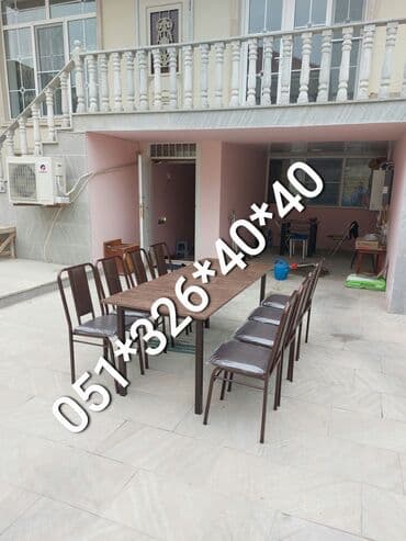 naxcivan bina evleri: Yeni, Dördbucaq masa, 6 stul, Açılan, Stullar ilə, Metal, Azərbaycan — 25