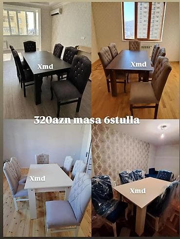taxta bocka: Yemək otağı dəsti – masa + 6 stul - Klassik stil, düzbucaqlı yemək — 1