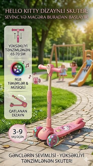 hello kitty oyuncaq: Uşaq skuterləri – Hello Kitty və Dəmir Adam dizaynları - Yaş qrupu — 1