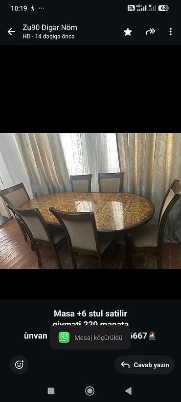 sdollar: *Masa +6 stul satilir* *qiyməti 220 manata* *ùnvan yeni suraxani — 1