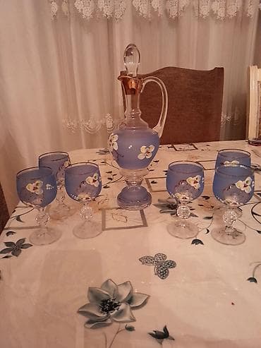 qedimi qab: Qədəhlər, rəng - Mavi, Şüşə, 6 ədədli dəst — 1