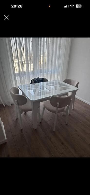 stol ustul: Qonaq otağı üçün, İşlənmiş, Kvadrat masa, 4 stul — 1