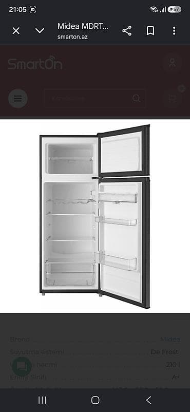 Soyuducular: Yeni 2 qapılı Midea Soyuducu Satılır, rəng - Qara, Təkərli — 2