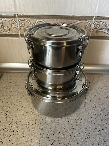 Ticarət printerləri və skanerləri: Paslanmayan poladdan 3-lü qida qabı dəsti - Material: 304 paslanmayan — 3