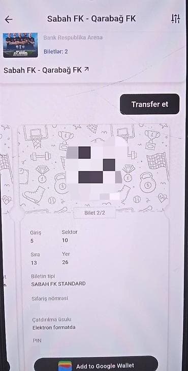 sirk biletleri: 22 Aprel 20:00 SABAH VS QARABAĞ yan-yana 2 yer Məhsul: Futbol oyunu — 1