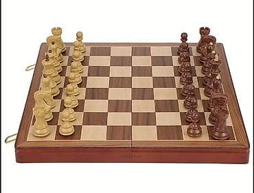 Digər idman və istirahət malları: Taxta şahmat dəsti – qatlanan lövhə və fiqurlar dəsti - Material: tam — 2