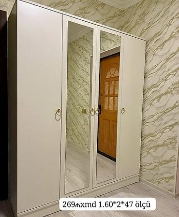 ev al: Ağ rəngli 3 qapılı paltar dolabı - Ön hissədə 2 ədəd tam boy güzgü — 1